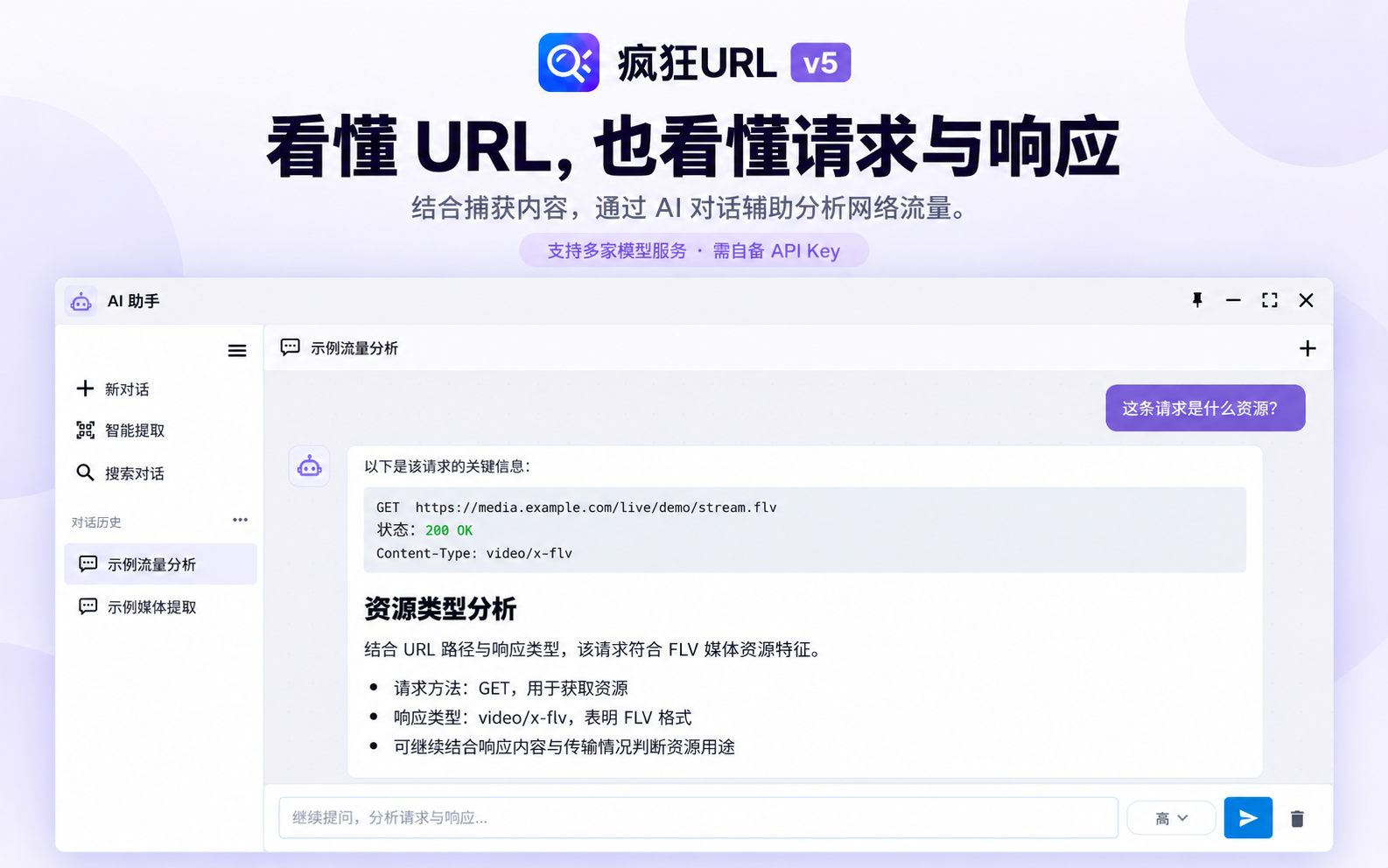 疯狂URL 5 结合捕获内容，通过 AI 对话辅助分析请求与响应